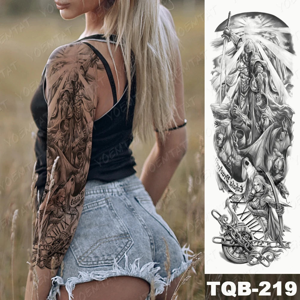 Large Arm Sleeve Tattoo Black Maori Totem Waterproof Temporary Tatto Sticker Tribal Flame Body Art Full Fake Tatoo Women Men