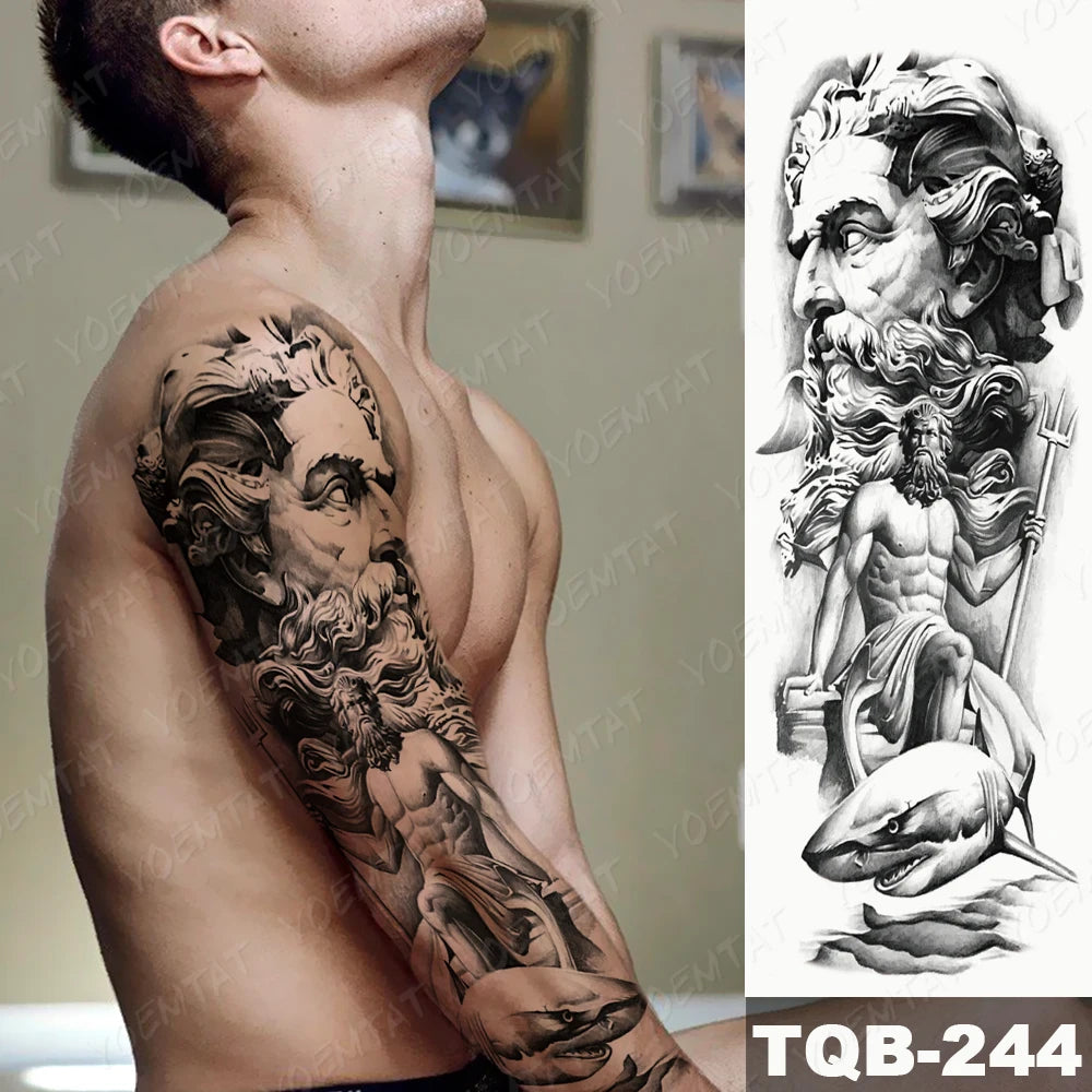 Large Arm Sleeve Tattoo Black Maori Totem Waterproof Temporary Tatto Sticker Tribal Flame Body Art Full Fake Tatoo Women Men