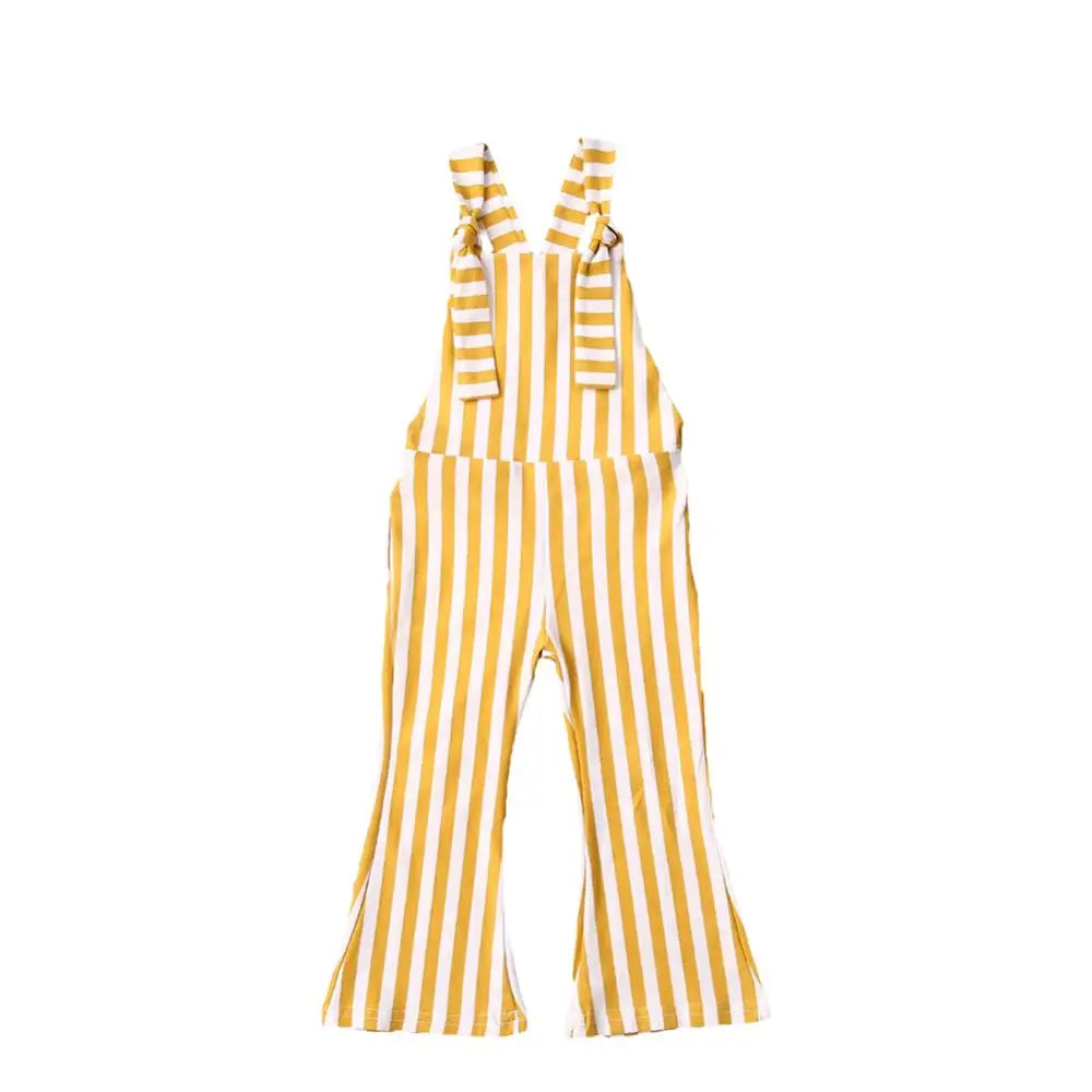2025 New Toddler Kids Baby Girls Clothes Sleeveless Stripe Romper Jumpsuit Flare Long Pants Overalls Summer Fall Kids Clothing