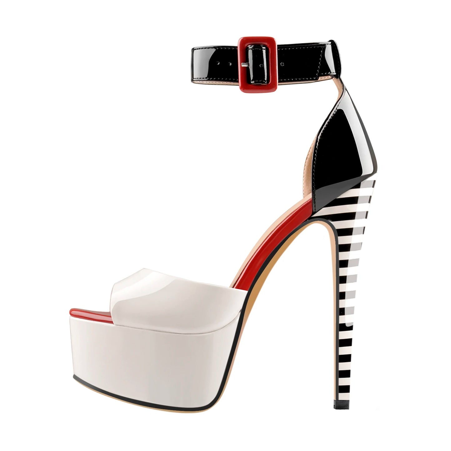 Onlymaker Women  Platform Sandals Peep Toe Thin Heels Ankle Strap Zebra Stripes Party Dress Summer Lady Shoes Big Size Sandals
