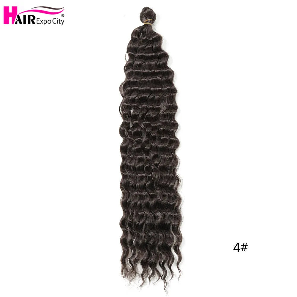 22-28 Inch Deep Wave Twist Crochet Hair Natural Synthetic Braid Hair Afro Curls Ombre Braiding Hair Extensions Hair Expo City