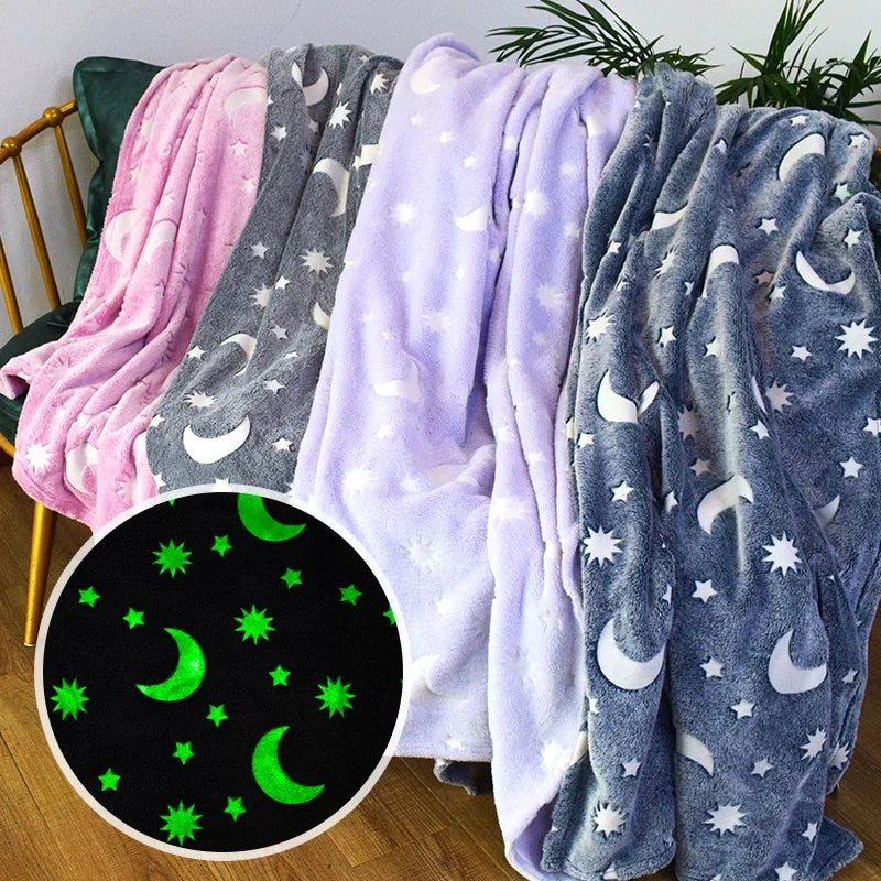 Double-Sided Flannel Coral Fleece Quilt Luminous Fluorescent Office Blanket for Children for Winter Air Conditioning