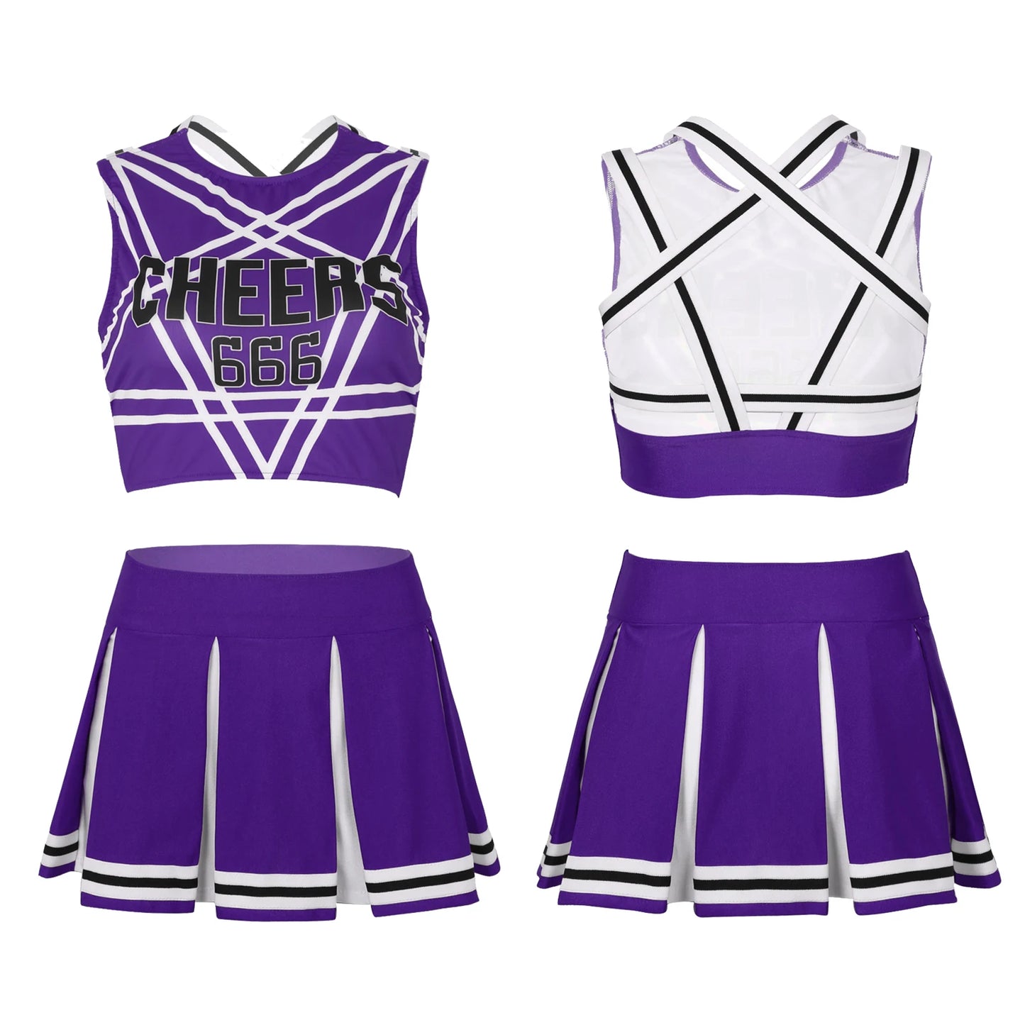 Women's Cheerleader Cosplay Costume Uniform Outfit Stand Collar Crop Top with Mini Pleated Skirts Carnival Cheerleading Suit