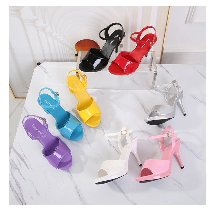 High Heel Sandals Women Shoes 2020 Summer New Slippers Red Fine Heel Patent Leather Women Open Toe Plus Size Sexy Ladies Banquet