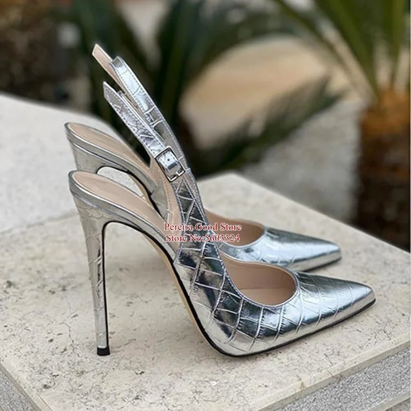 Yellow Snakeskin Slingback Pumps Pointy Toe Shallow Stiletto Heels Dress Shoes Cut-out Heels Women Shoes 12Cm 10Cm 8Cm