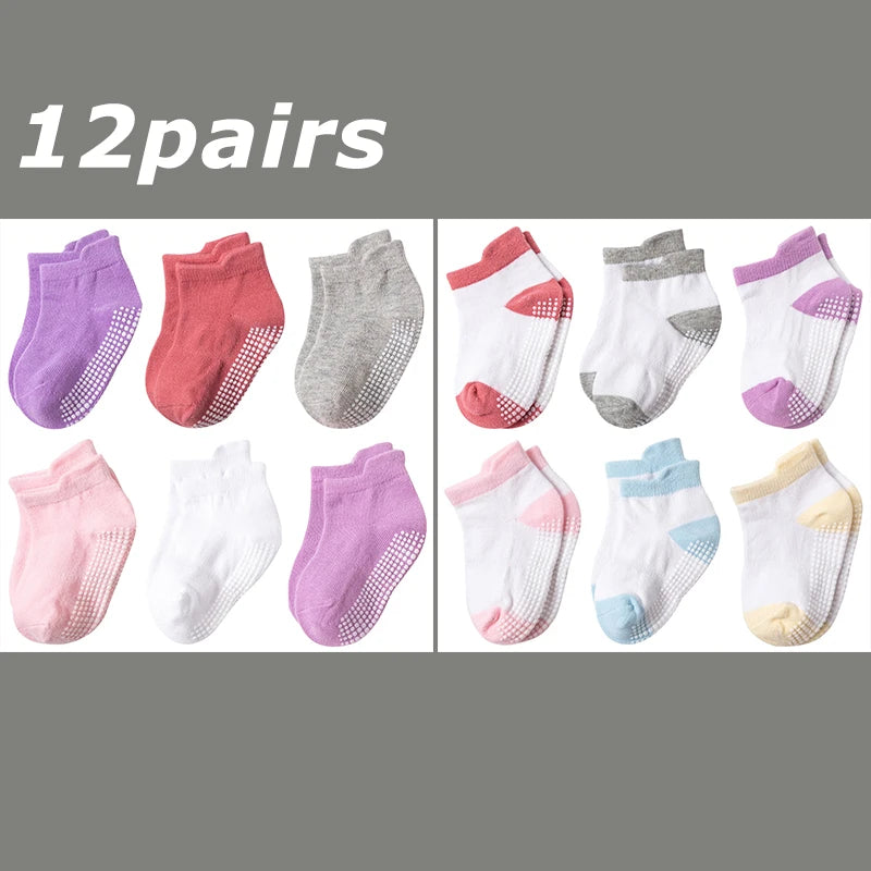 12 Pairs/lot Baby Socks Set Casual Toddler Boy Girl Clothes Accessories 0 To 5 Yrs Kid Short Sock Non Slip Breathable Bebe Stuff