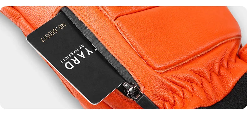 KUTOOK Goatskin Leather Ski Gloves Mittens Waterproof Thicken Winter Snow Snowboard Gloves Thermal Warm Skiing Gloves for Men