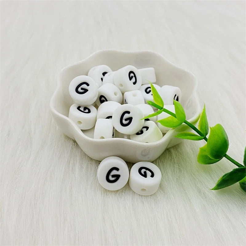 100pcs Silicone 12mm Letter Beads Bpa Free Oblate Molar Beads Baby Teether DIY Baby Pacifier Personalized Accessories Toy