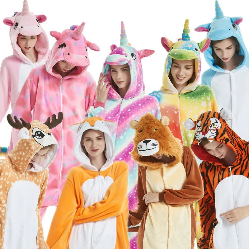 New Animal Unicorn Pajamas Adults Winter Sleepwear Kigurumi Wolf Panda Unicornio Pyjamas Women Onesie Anime Costumes Jumpsuit