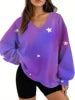 Starry Sky Gradient Pattern Printed Women's Versatile Fashion High Quality V-neck Hoodie 2025 New Edition