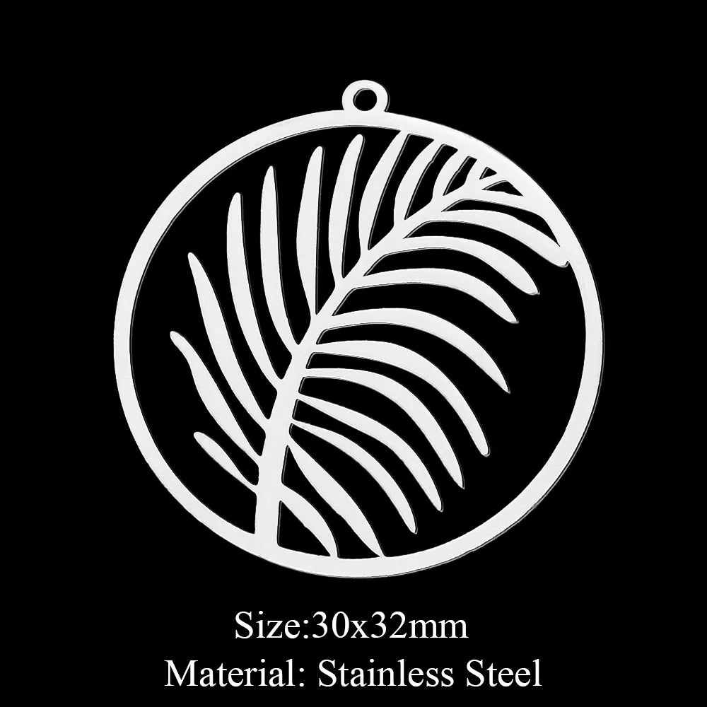 10pcs/lot Hollow Lotus Rose Flower DIY Charms 316 Stainless Steel Women Wholesale Jewelry Round Leaf Tassels Necklace Pendant