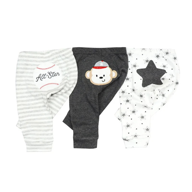 Solid Color 100%cotton Newborn Baby Pants 3/4Pieces Baby Girl Trousers 0-24M Soft Cartoon Print Baby Boy Pants Accessories