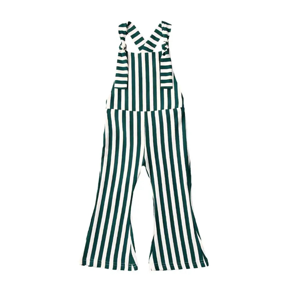 2025 New Toddler Kids Baby Girls Clothes Sleeveless Stripe Romper Jumpsuit Flare Long Pants Overalls Summer Fall Kids Clothing