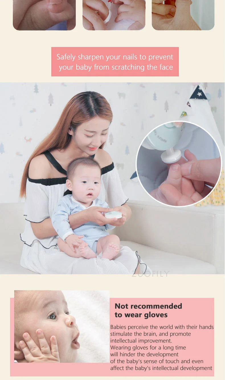 6Pcs Electric Baby Nail Trimmer Kid Nail Polisher Tool Infant Manicure Scissors Newborn Hygiene Kit Nail Clipper Cutter with Bag