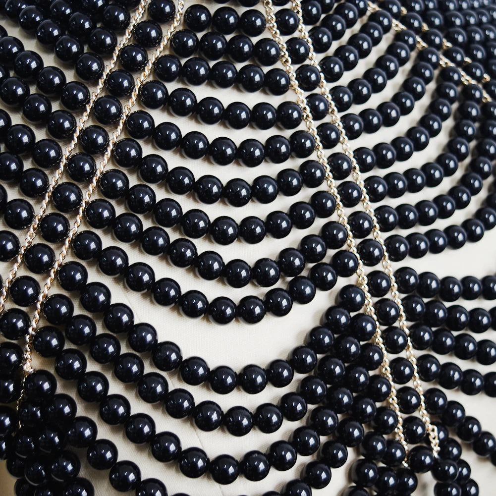Sexy Pearl Body Chain For Women Necklaces Shawl Female Punk Style Beaded Collar Shoulder Sweater  Long Chain Bridal Body Jewelry