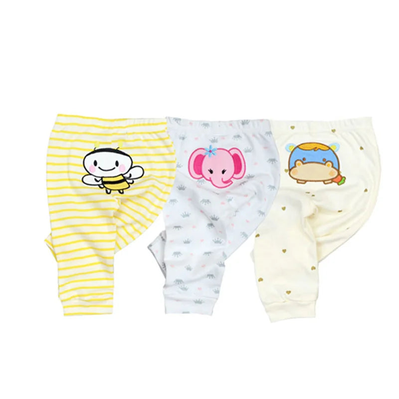 Solid Color 100%cotton Newborn Baby Pants 3/4Pieces Baby Girl Trousers 0-24M Soft Cartoon Print Baby Boy Pants Accessories
