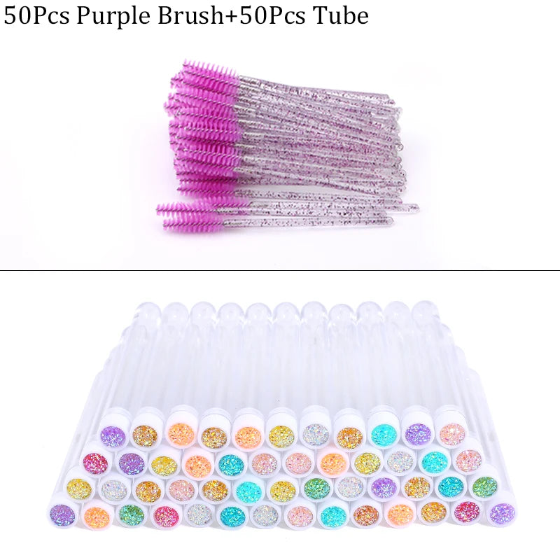 50Pcs Eyelash Brush Mascara Tube Crystal Eyebrow Brushes Disposable Comb Dust-proof Lash Extension Supplies Cosmetic Makeup Tool