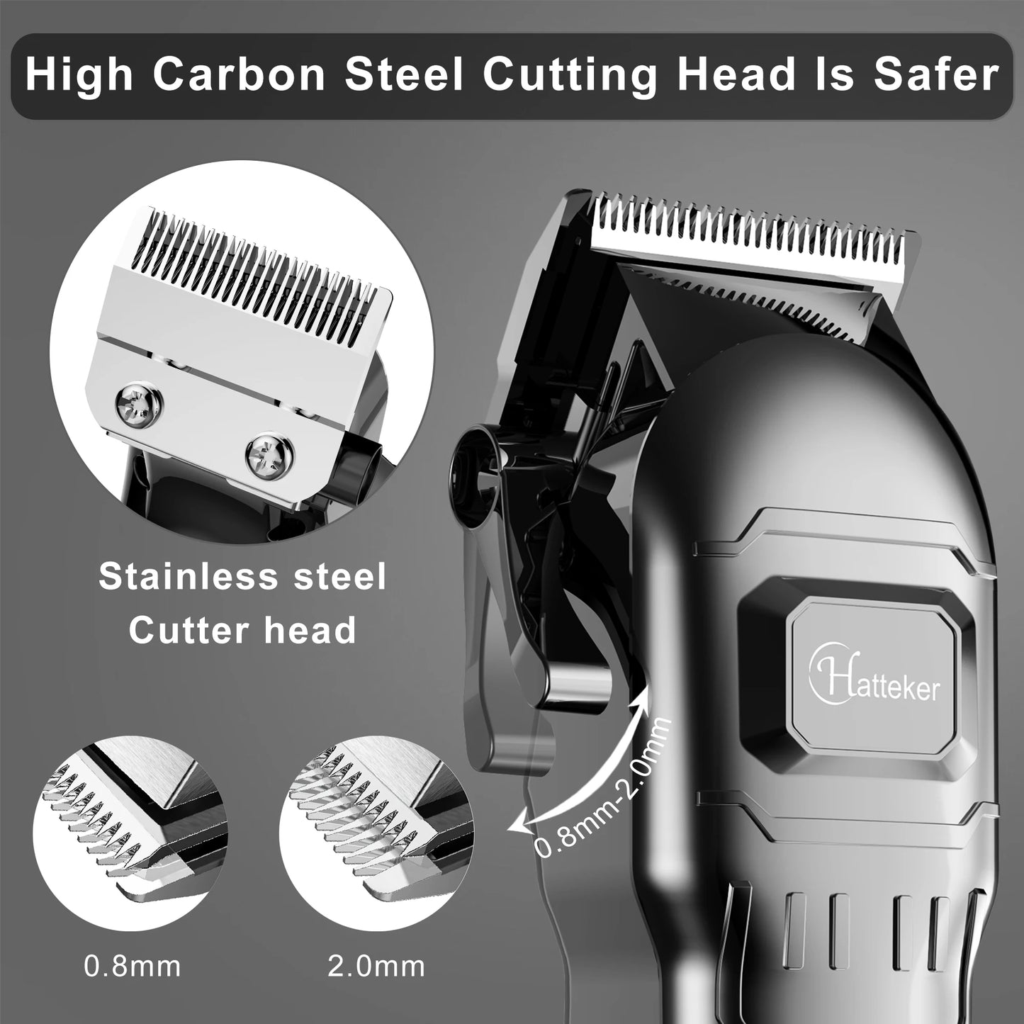 HATTEKER Professional Electric Hair Clipper for Man USB Cordless Hair Trimmer Barber Machine with Hairdressing Set