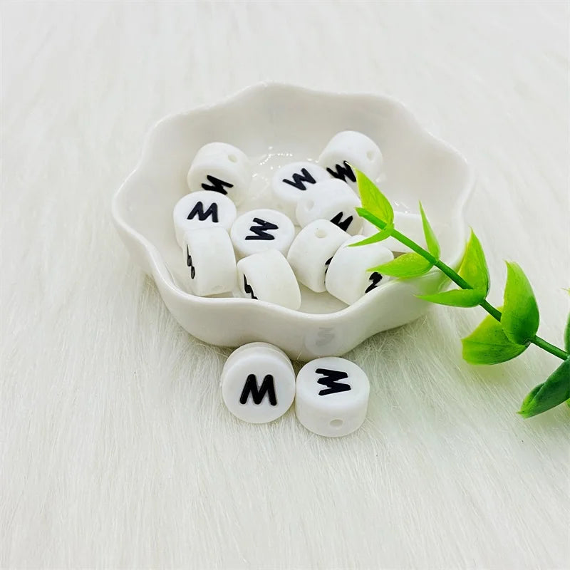 100pcs Silicone 12mm Letter Beads Bpa Free Oblate Molar Beads Baby Teether DIY Baby Pacifier Personalized Accessories Toy