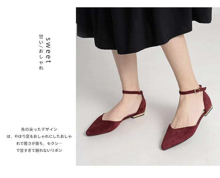 D'orsay suede cover metal low heels office sandals women pointed toe buckle sandalias elegant closed toe summer work shoes women