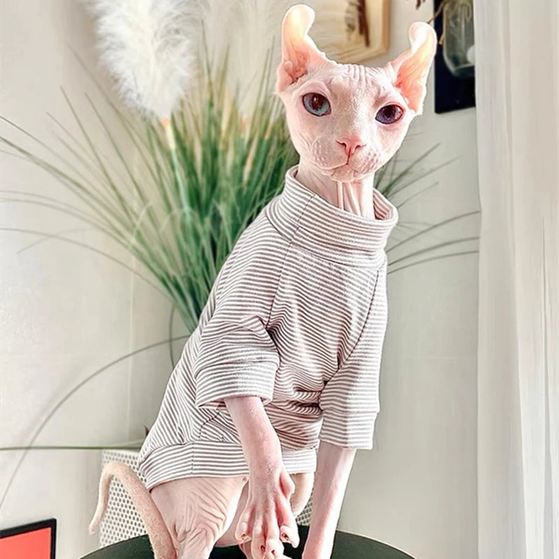 Cotton Sphinx Cat Dog Clothes For Small Puppy Hairless Cat Sweatshirt Clothing Stripe Pet Costume Kittens Jumpsuit Autumn Winter