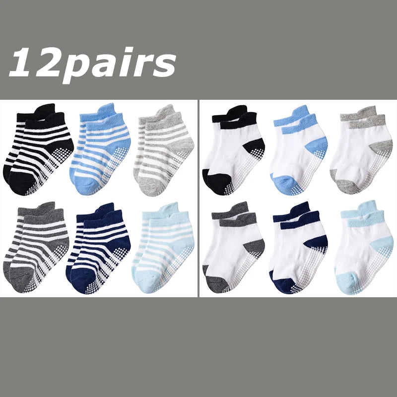 12 Pairs/lot Baby Socks Set Casual Toddler Boy Girl Clothes Accessories 0 To 5 Yrs Kid Short Sock Non Slip Breathable Bebe Stuff