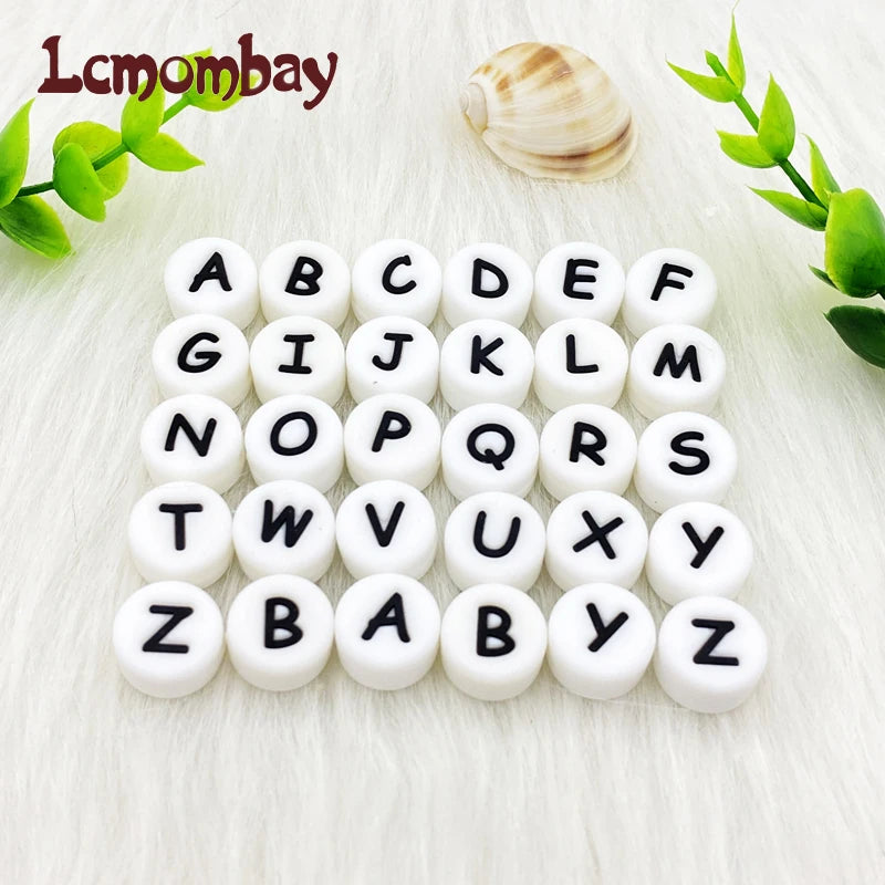 100pcs Silicone 12mm Letter Beads Bpa Free Oblate Molar Beads Baby Teether DIY Baby Pacifier Personalized Accessories Toy