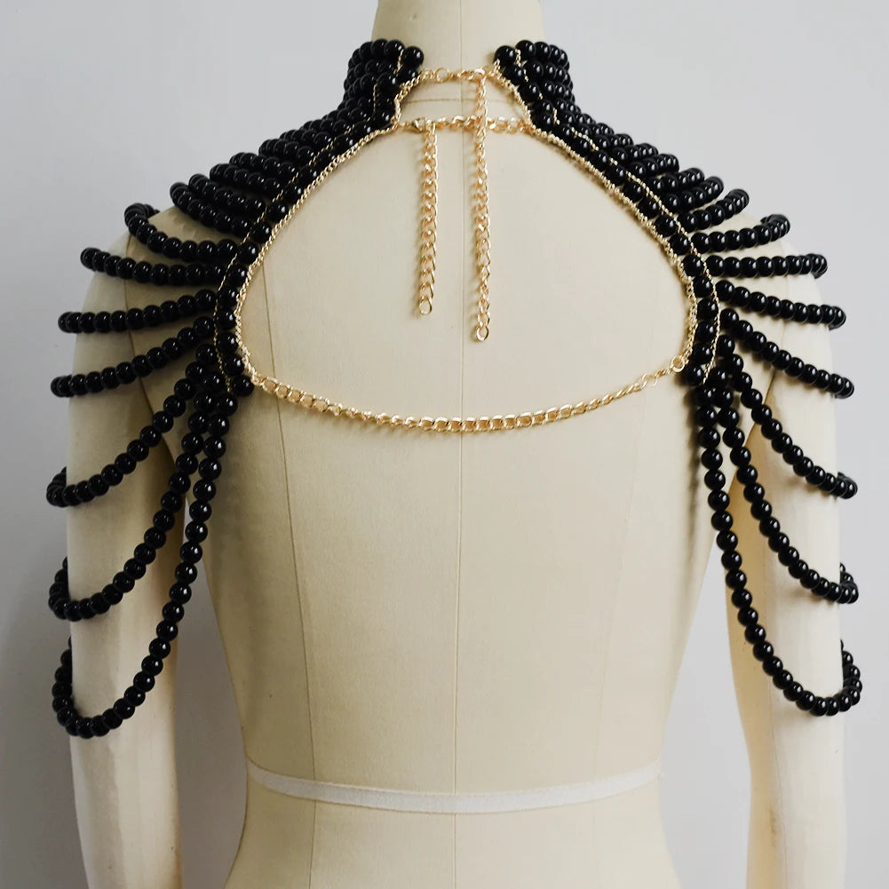 Sexy Pearl Body Chain For Women Necklaces Shawl Female Punk Style Beaded Collar Shoulder Sweater  Long Chain Bridal Body Jewelry