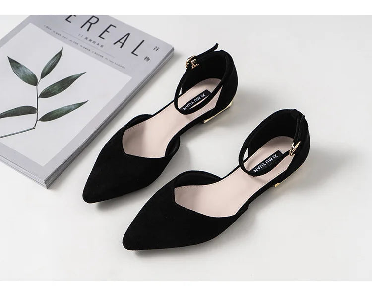D'orsay suede cover metal low heels office sandals women pointed toe buckle sandalias elegant closed toe summer work shoes women