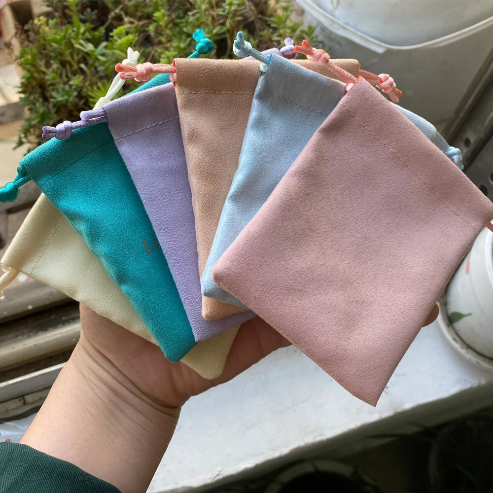 50pcs 7x9cm Light Blue Flannel Drawstring Packing Jewelry Packaging Display Luxury Velvet Suede Pouches Wedding Favors Gift Bags