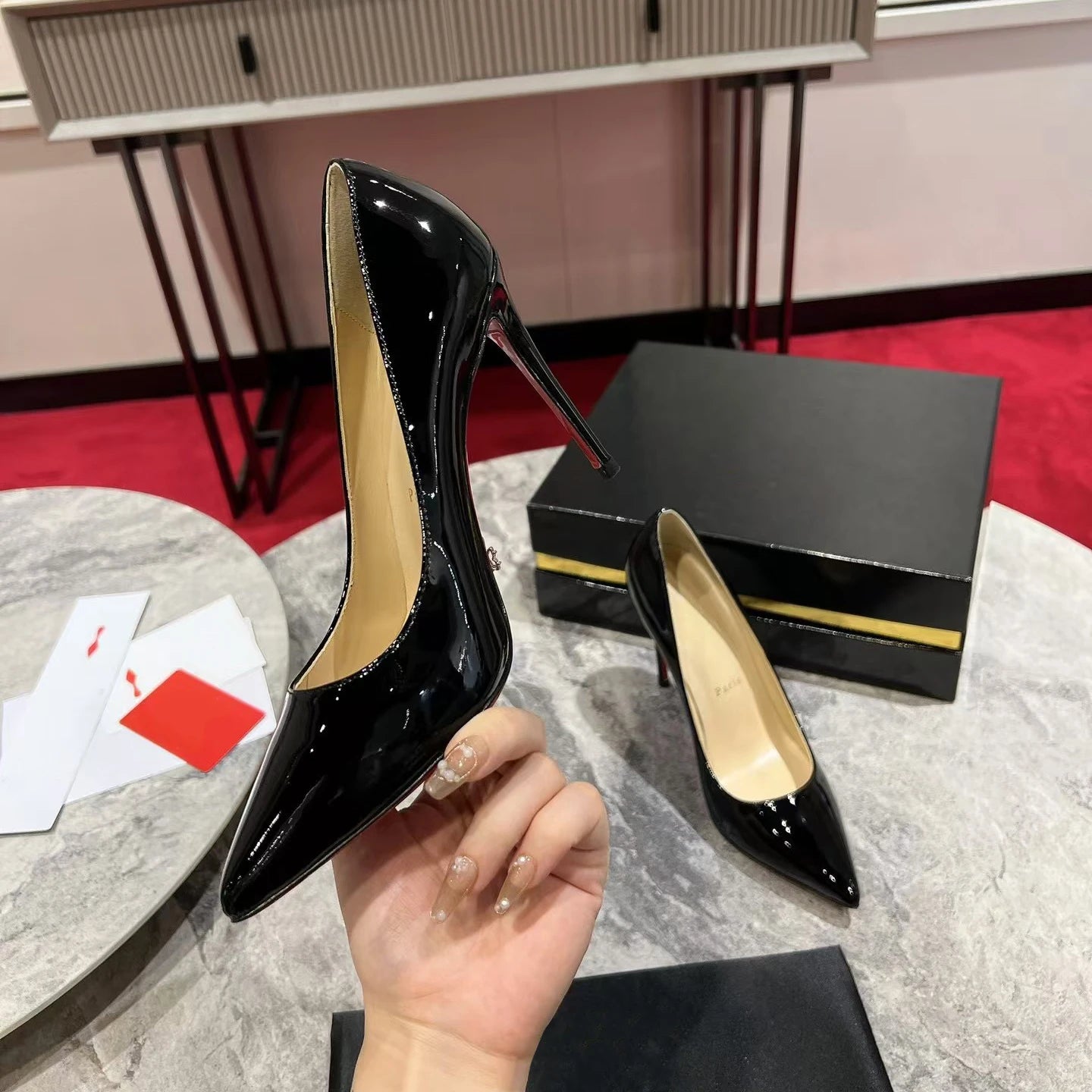 High Quality Designer Pigalle Classic Black Red Sole KATE Elegant Summer Bridal Shoes Mary Jane Pumps Breathable Genuine Leather