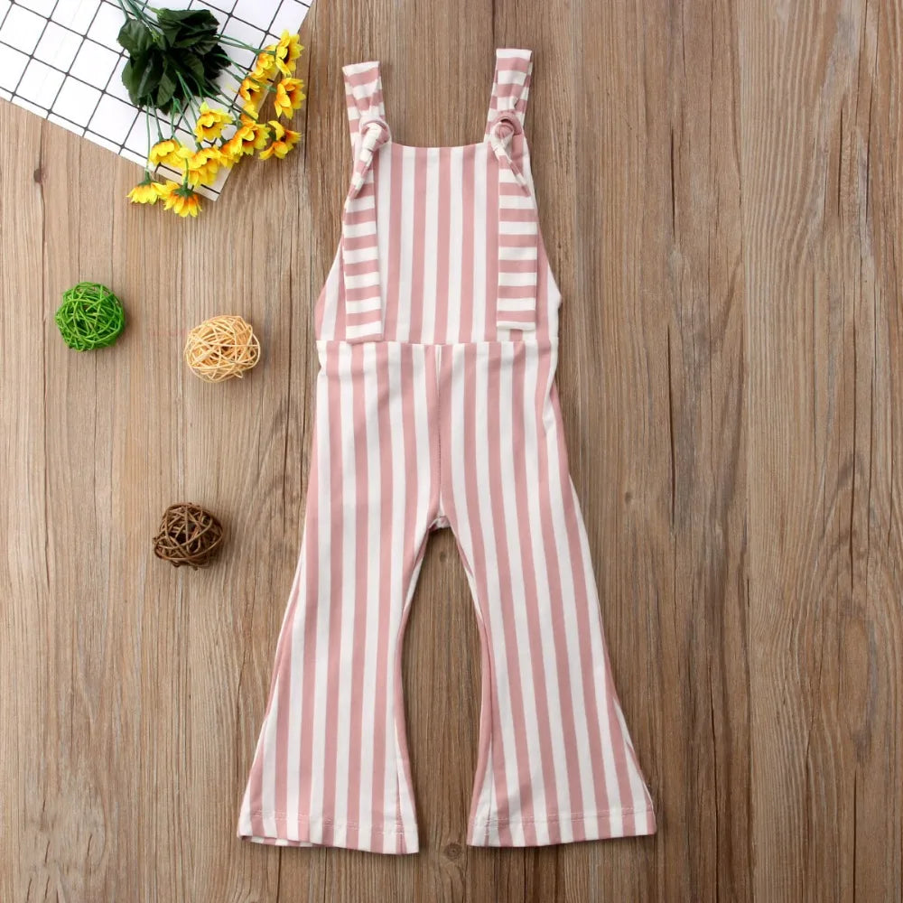 2025 New Toddler Kids Baby Girls Clothes Sleeveless Stripe Romper Jumpsuit Flare Long Pants Overalls Summer Fall Kids Clothing