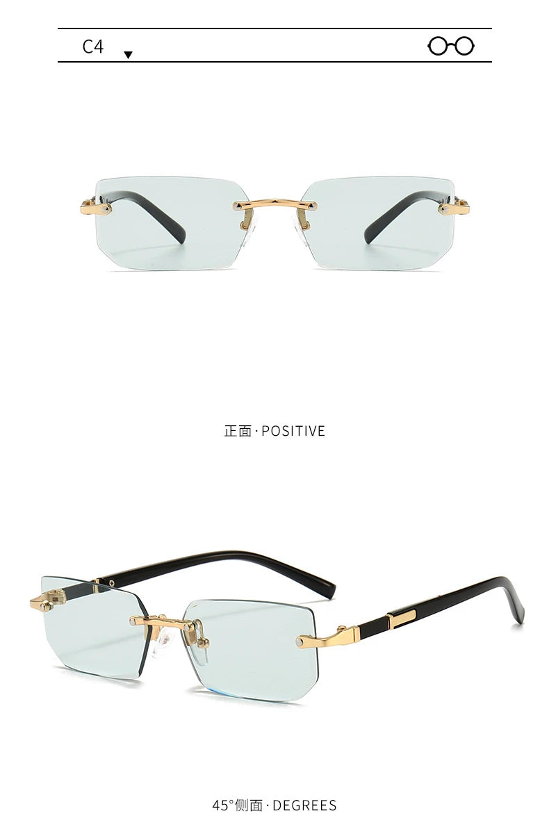 Rimless Sunglasses Rectangle Fashion Popular Women Men Shades Small Square Sun Glasses For Female male Summer Traveling Glasses