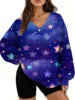 Starry Sky Gradient Pattern Printed Women's Versatile Fashion High Quality V-neck Hoodie 2025 New Edition