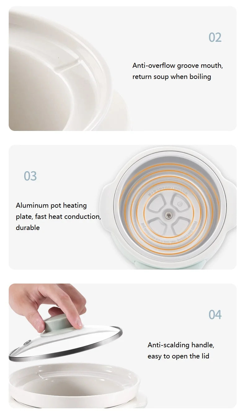 220V 1L Mini Electric Stewing Pot Ceramic Inner Multi Cooker Household Automatic Electric Slow Stewer