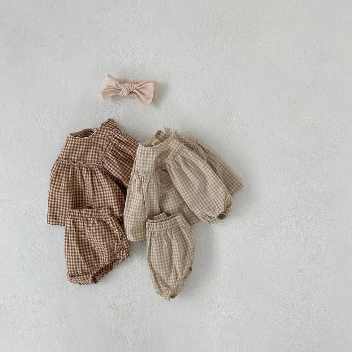 MILANCEL Baby Girls Clothes Plaid Infant Girls Clothes Set Puff Sleeve Blouse and Bloomer Toddler Girls Suit