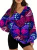 Starry Sky Gradient Pattern Printed Women's Versatile Fashion High Quality V-neck Hoodie 2025 New Edition