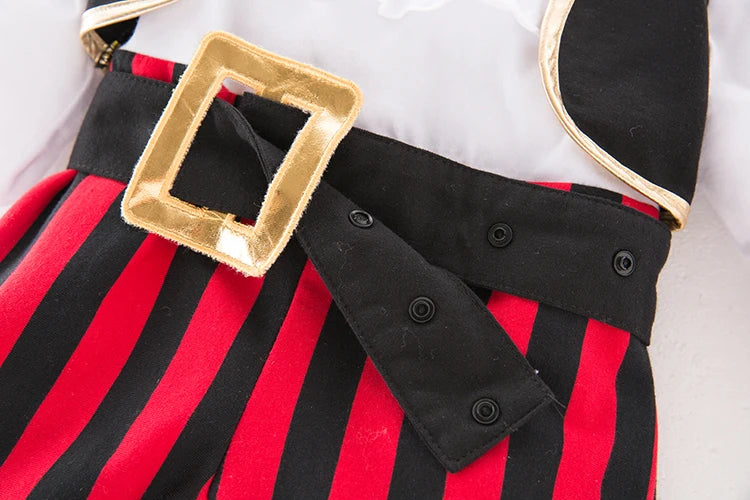 Baby Boys Girls Captain Pirate Costume Infant Toddler Romper Jumpsuit Umorden Halloween Purim Party Fancy Dress Red Stripe