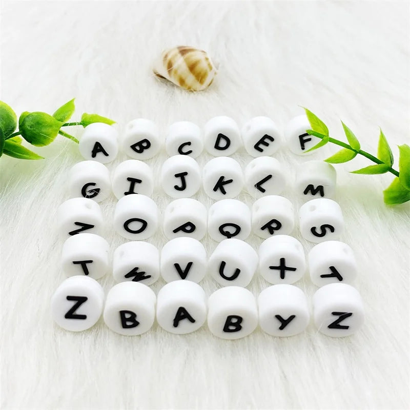 100pcs Silicone 12mm Letter Beads Bpa Free Oblate Molar Beads Baby Teether DIY Baby Pacifier Personalized Accessories Toy