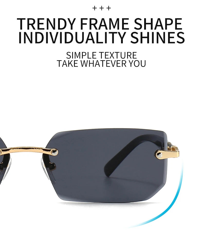 Rimless Sunglasses Rectangle Fashion Popular Women Men Shades Small Square Sun Glasses For Female male Summer Traveling Glasses