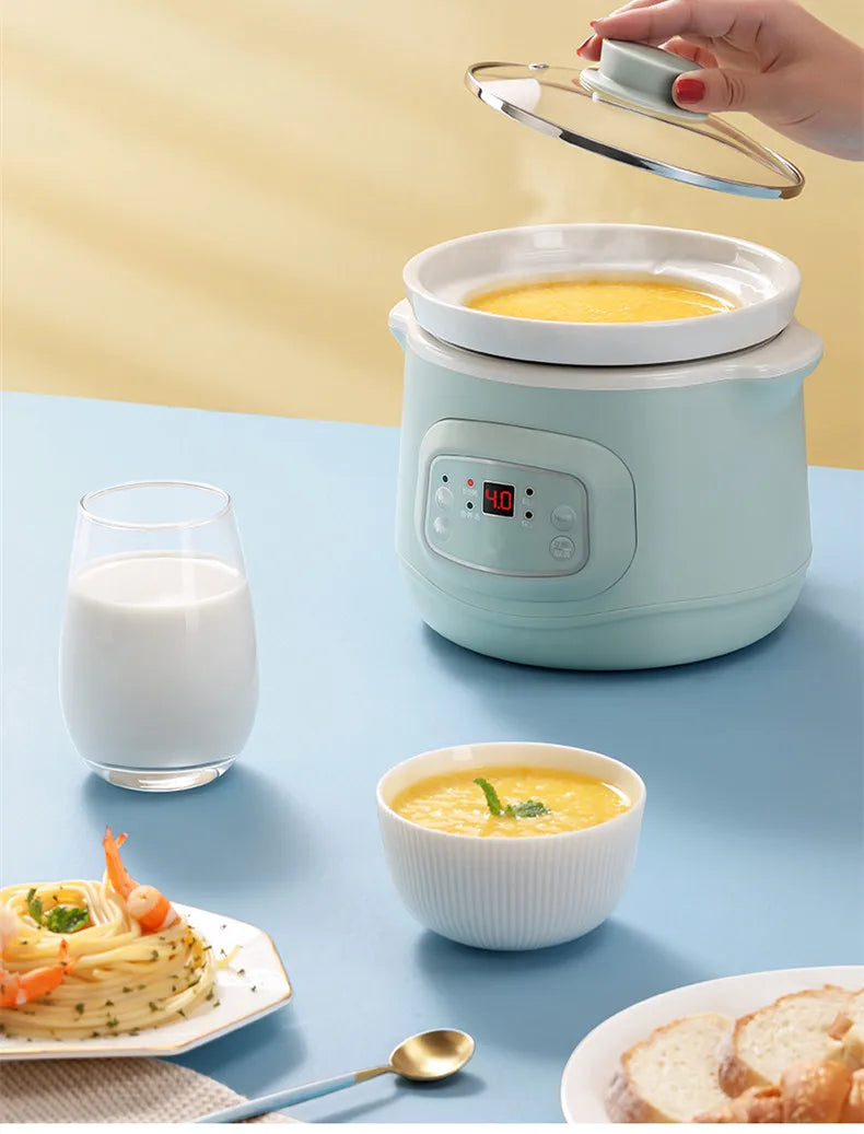 220V 1L Mini Electric Stewing Pot Ceramic Inner Multi Cooker Household Automatic Electric Slow Stewer