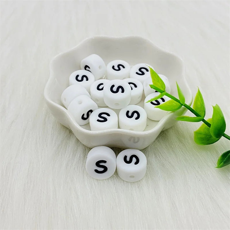 100pcs Silicone 12mm Letter Beads Bpa Free Oblate Molar Beads Baby Teether DIY Baby Pacifier Personalized Accessories Toy