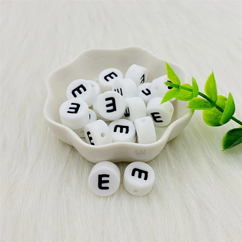 100pcs Silicone 12mm Letter Beads Bpa Free Oblate Molar Beads Baby Teether DIY Baby Pacifier Personalized Accessories Toy