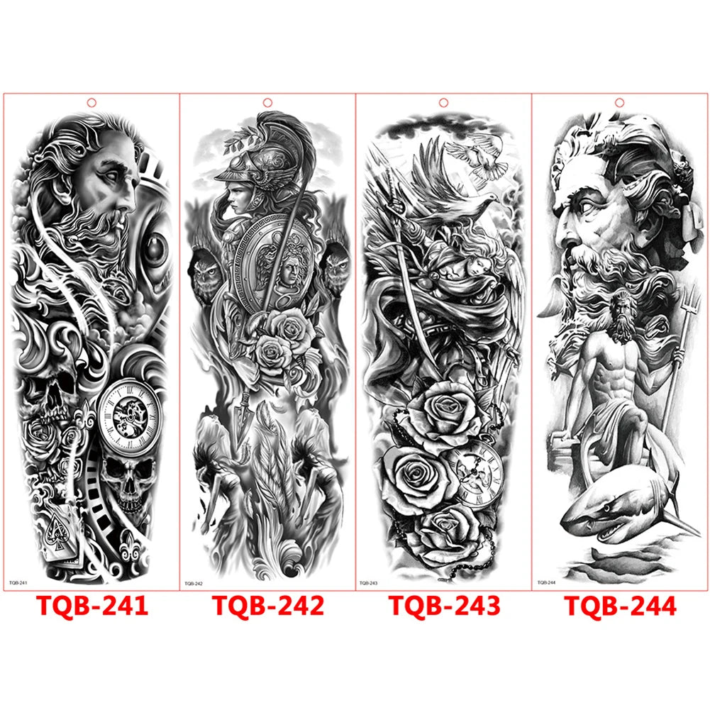 Large Arm Sleeve Tattoo Rose Gear Clock Eye Waterproof Temporary Tatto Sticker Lion Wolf King Body Art Full Fake Tatoo Women Men