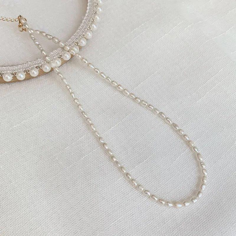 Elegant Natural Freshwater Pearl Necklace for Women Cute Small Size Rice Oval Baroque Pearl Choker Wedding Jewelry Femme Collier