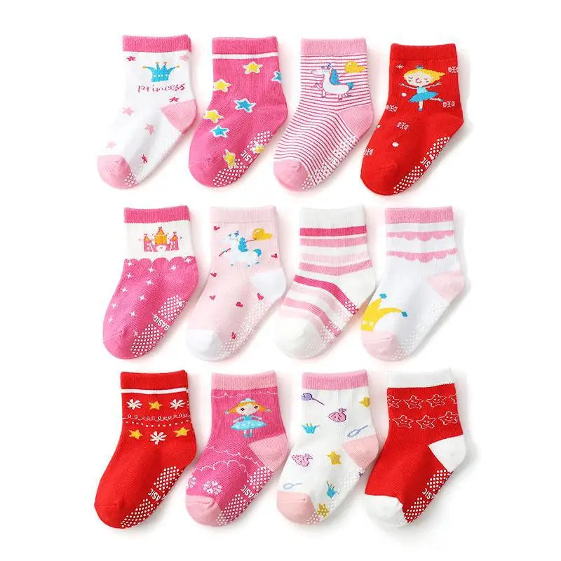 12 Pairs/Lot Cotton Baby 's Floor Socks Boys Girls Non-slip Boat Low Cut Sock with Rubber Grips 1-5Years