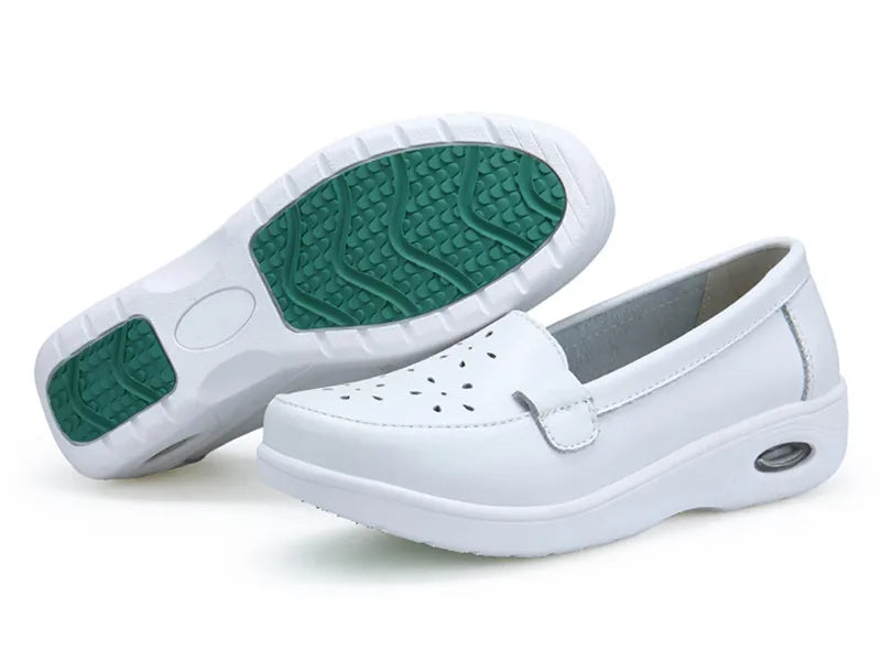 BEYARNE Four Seasons woman Pure black and white soft platform full sole nurse air cushion Shoes Women Genuine shoesL007