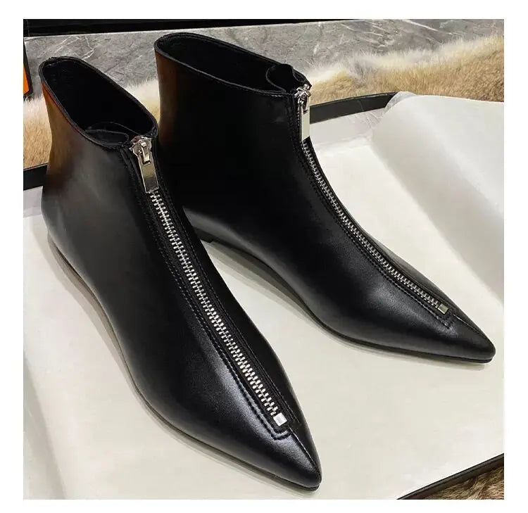 2026 New Flats Sexy  Women Pointed Toe Ankle Boots British Woman Footwear Female Shoes Wedge Boots New Zipper Design Short Boots