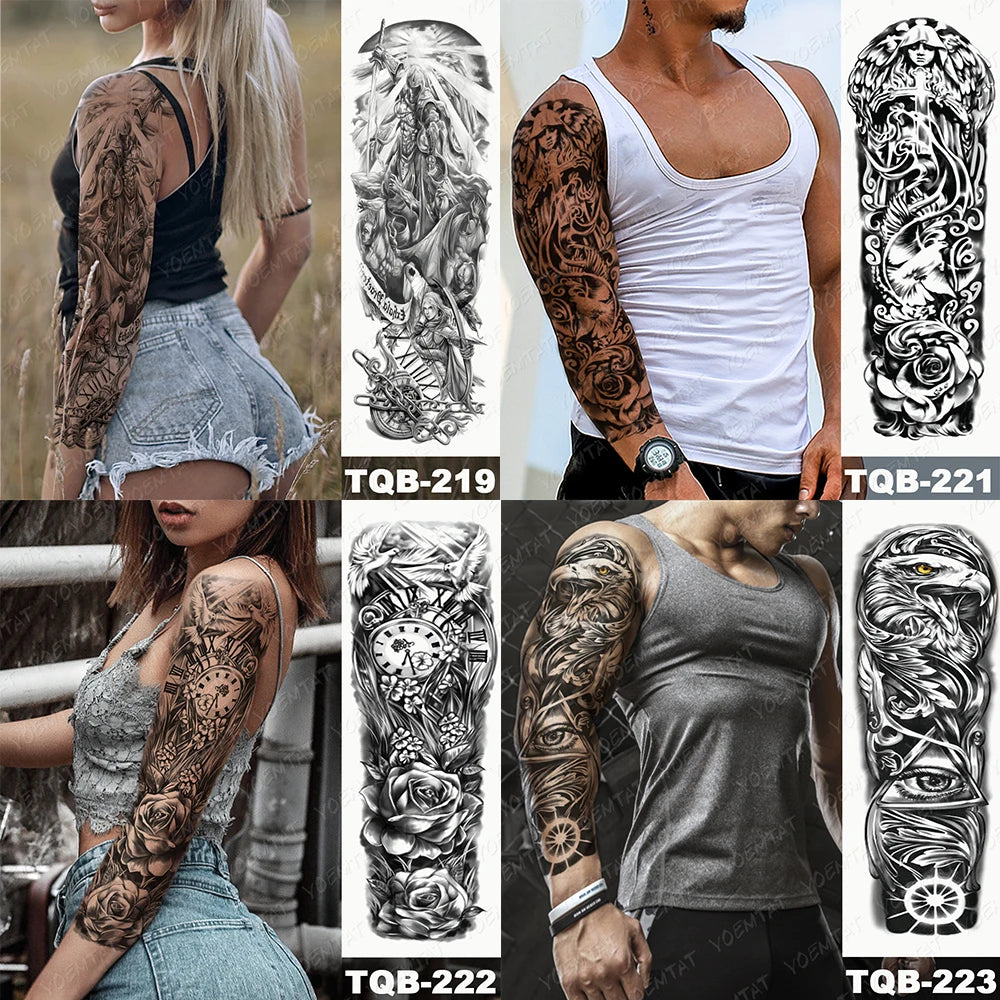 Large Arm Sleeve Tattoo Black Maori Totem Waterproof Temporary Tatto Sticker Tribal Flame Body Art Full Fake Tatoo Women Men