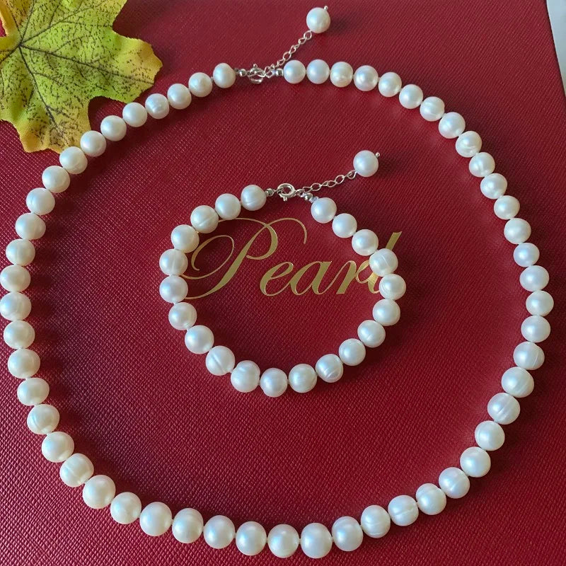 Real White Pearl Jewelry Sets Natural Freshwater Pearl Bracelet Necklaces For Women Fashion wedding anniversary Gift